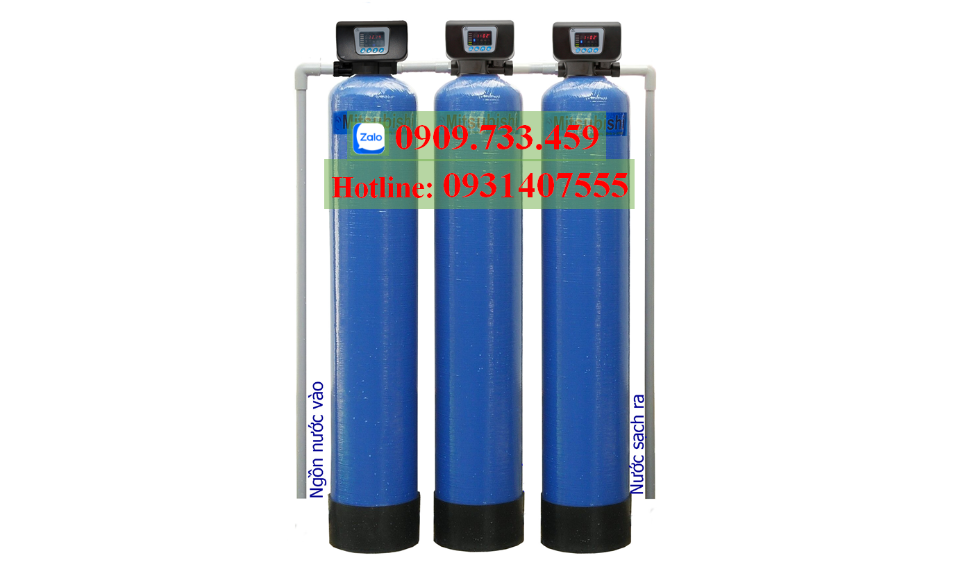 Lọc nước sinh hoạt 3 cột composite rửa lọc tự động